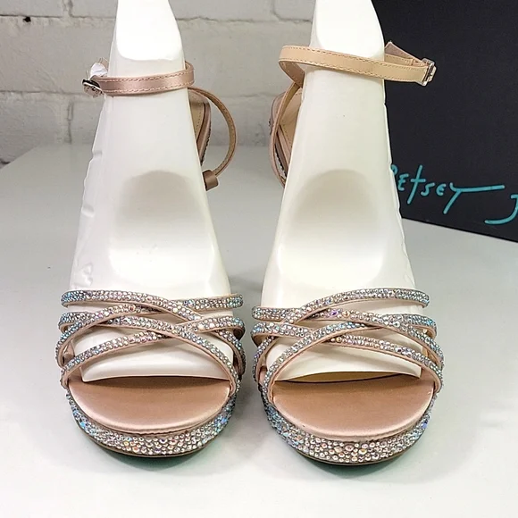 Betsy Johnson SB-Aden Champagne Rhinestone Heel Womens 10 - Picture 3 of 9